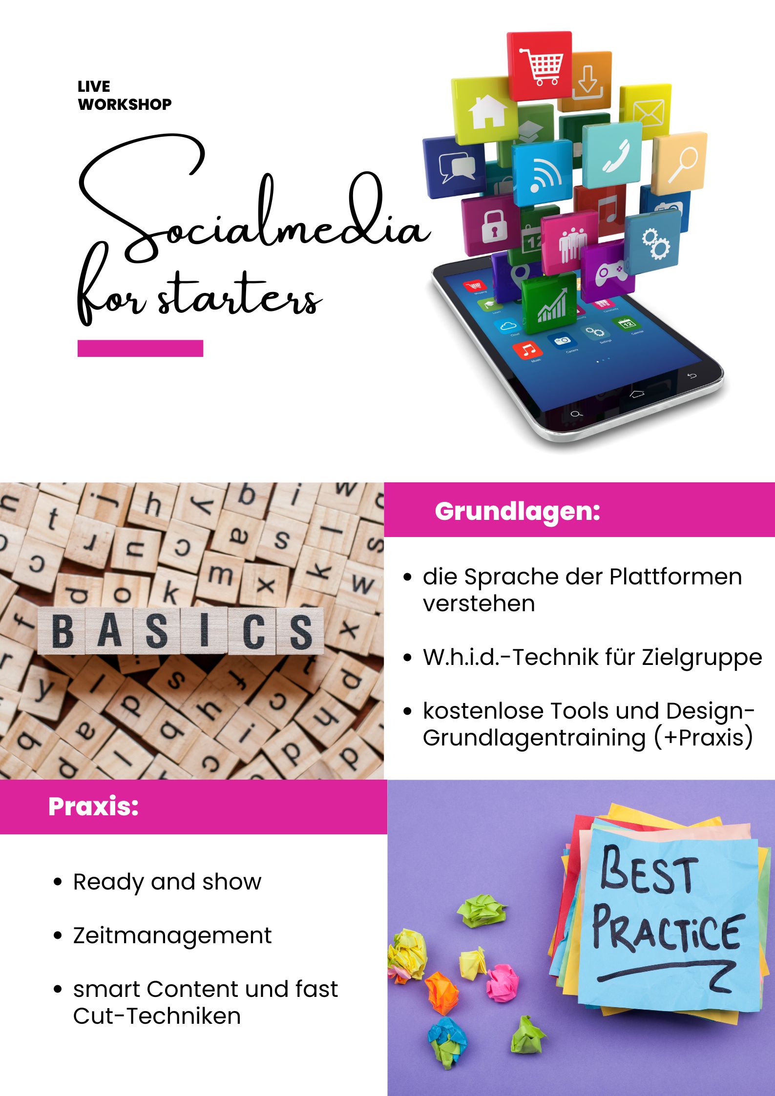 Angebot | Socialmedia for starters | live workshop | Manja Staffen | Create your content smart | Social Media Aufbau | sicher im Netzt